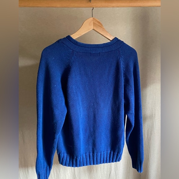 Blue Cotton V Neck Sweater - Picture 5 of 5
